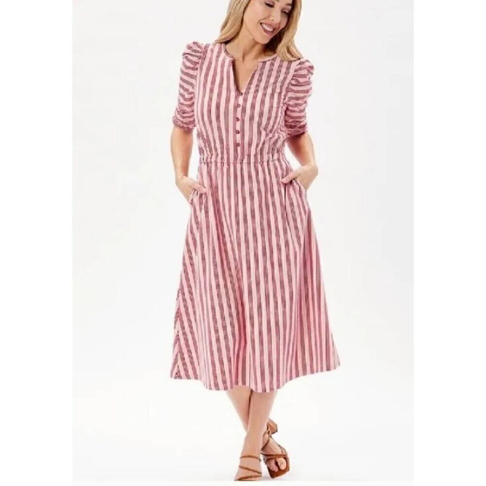 Matilda Jane Size Smal McIntosh Midi Stripe Knit Half Sleeve Dress Pink Red Cott